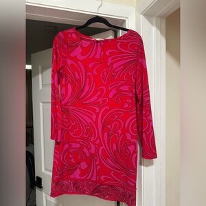Michael Kors Red and Pink Swirl Long Sleeve Dress